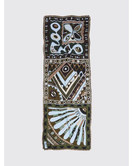 Emilio Pucci Green Silk Scarf With Geometric Print
