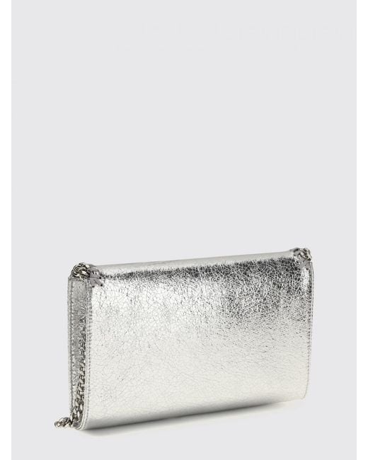 Stella McCartney Gray Falabella Crackle-Effect Faux Leather Wallet On Chain