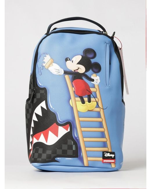 Sprayground Blue Disney Mickey Painting Donald Print Backpack With Shark Logo for men
