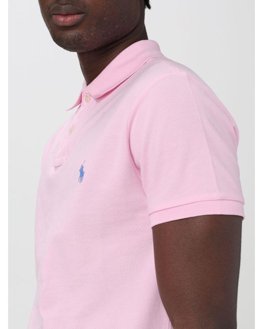 Polo in piquet di cotone con logo di Polo Ralph Lauren in Pink da Uomo