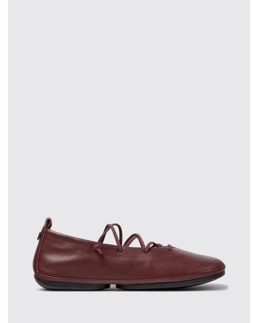 Camper Purple Right Nina Calfskin Mary Jane Ballet Flats With Elastic Laces