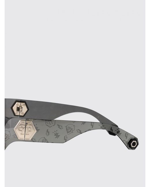 Philipp Plein Gray Shield Sunglasses Skull Print