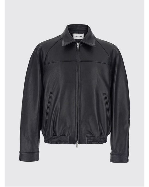 TONYWACK Black Lambskin Leather Bomber Jacket With Dropped Shoulders And Relaxed Fit for men
