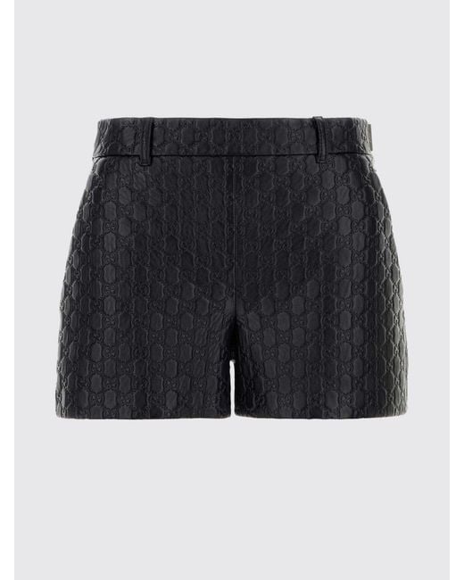 Gucci Black Gg Monogram Lambskin Leather Shorts With Mid-Rise Waist