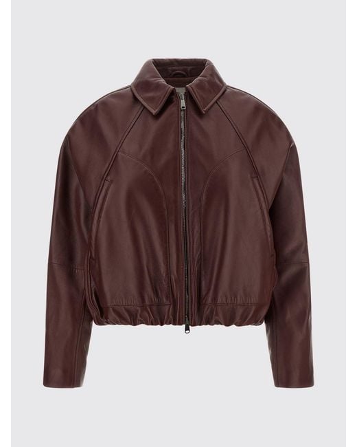 Brunello Cucinelli Brown Calfskin Leather Bomber Jacket With Classic Collar