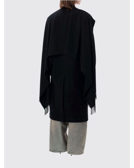 The Attico Black Long Single-Breasted Wool And Cashmere Coat With Fringes And Shawl Collar