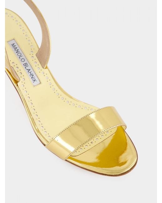 Manolo Blahnik Natural Cupisanpla Mid-Heeled Patent Leather Slingback Sandals