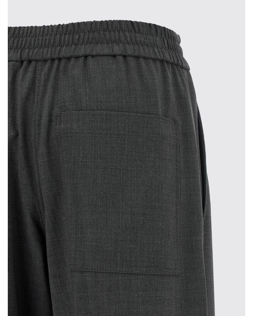 Brunello Cucinelli Gray Wool Blend Wide-Leg Trousers With Elasticated Waist