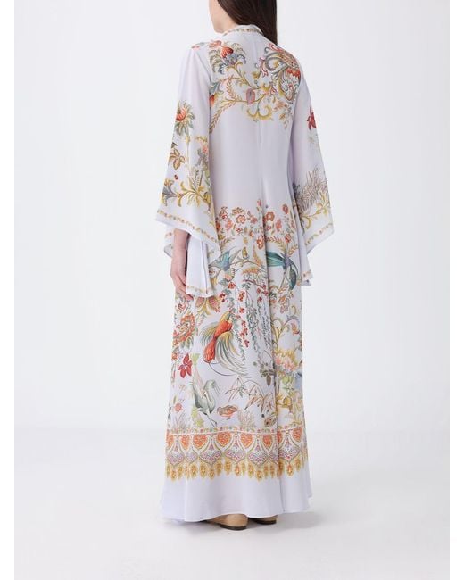 Etro White Silk Kaftan Dress With Paisley Print