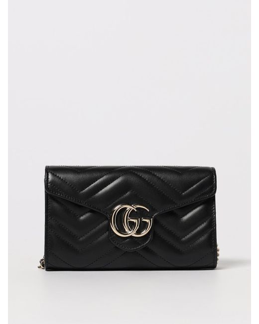 Gucci Black Gg Marmont Chain Wallet Bag