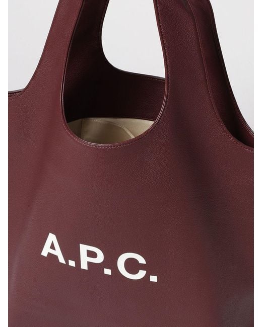 A.P.C. Purple Leather Tote Shoulder Bag With Logo