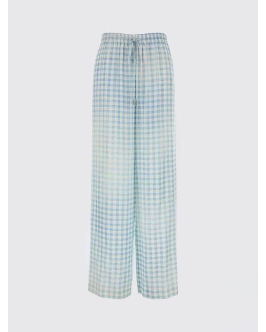 Ermanno Scervino Blue Checked Silk Palazzo Pants