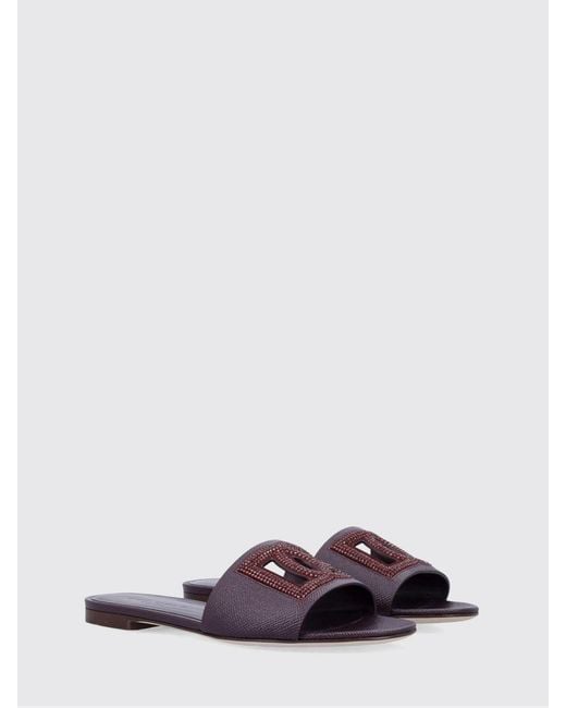 Dolce & Gabbana Purple Dolce &Amp Gabbana Grained Leather Sliders With Rhinestone Monogram