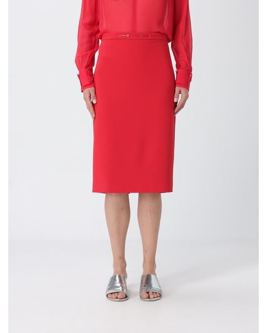 Elisabetta Franchi Red High-Waisted Crêpe Midi Pencil Skirt With Slit