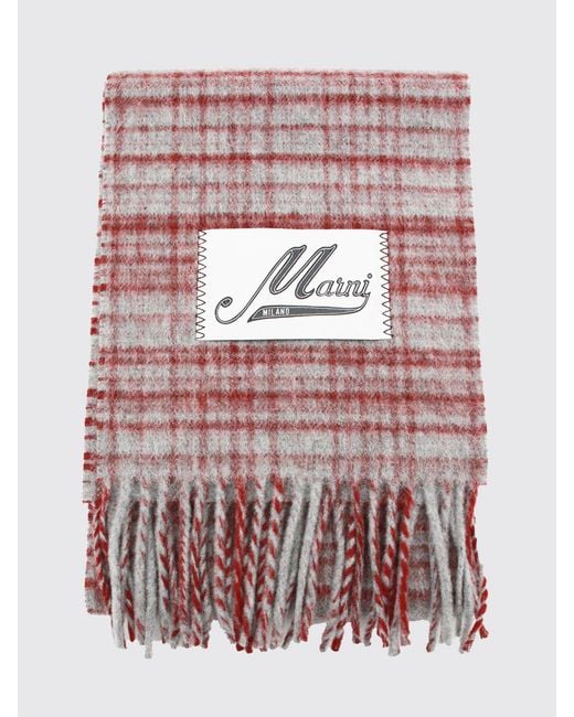 Marni White Cheque Wool And Mohair Blend Scarf With Logo And Frayed Edges for men