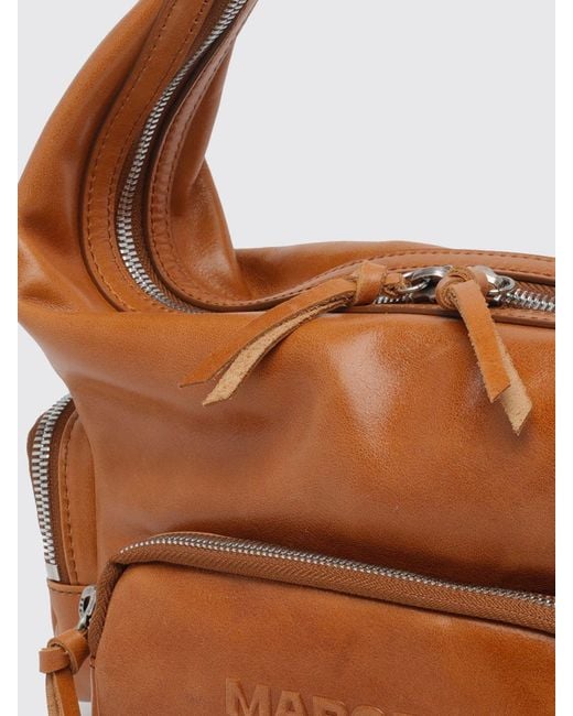 MARGE SHERWOOD Brown Smooth Calfskin Leather Hobo Bag With Double Zip Closure