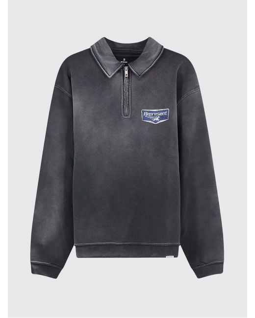 Represent Black Cotton Zip-Up Hoodie With Logo Print for men