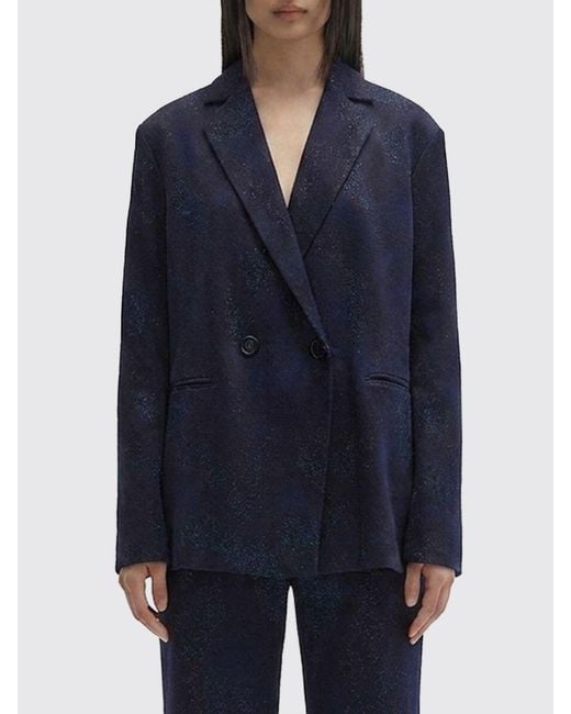MACCAPANI Blue Double-Breasted Viscose And Glitter Cotton Blazer