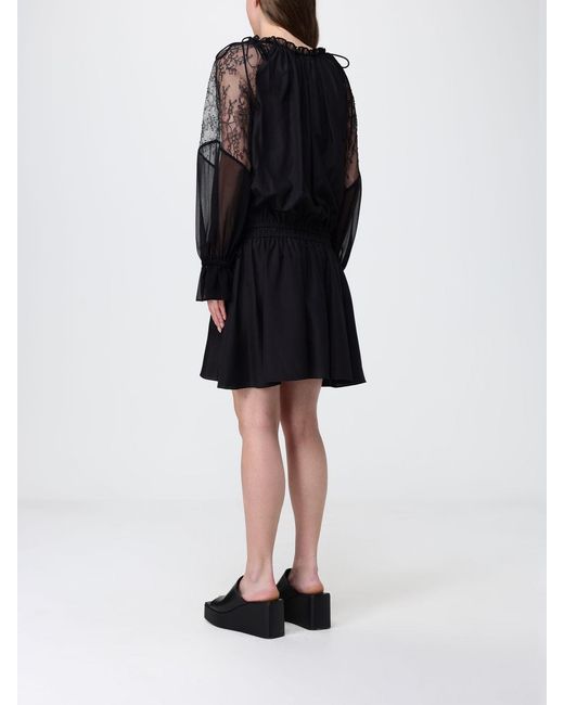 Pinko Black Mini Chiffon Dress With Lace Inserts
