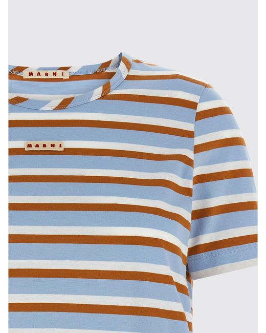 Marni Blue Striped Cotton T-Shirts With Logo