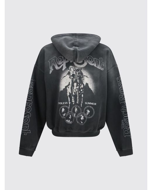 Represent Blue Cotton Zip-Up Hoodie With Graphic Print for men