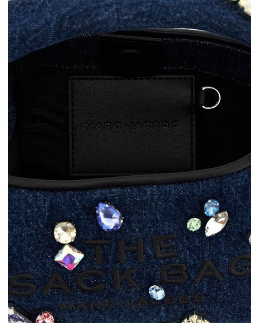 Marc Jacobs Blue The Gem Denim Sack Bag With Applied Crystals