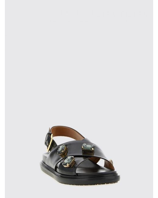 Marni White Leather Sandals With Crystals