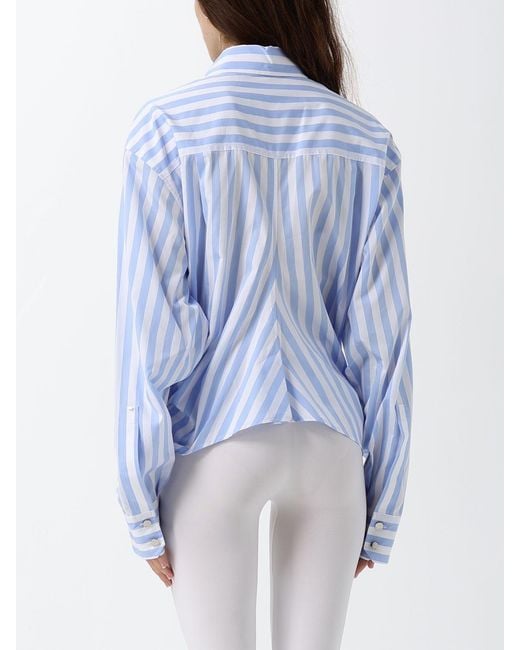 Sportmax Blue Relaxed Fit Striped Cotton Shirt With An Asymmetrical Hem