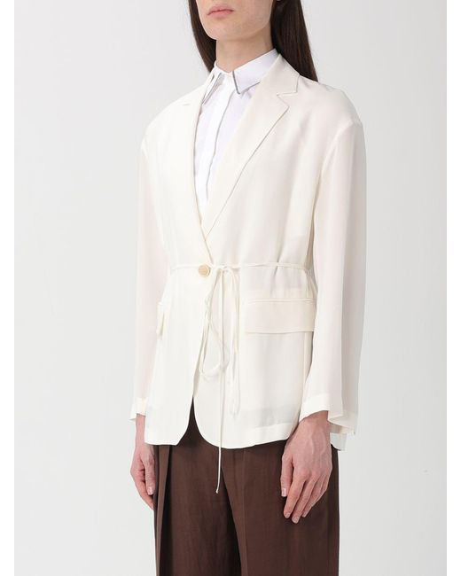 Brunello Cucinelli White Single-Breasted Silk Blazer With Monile
