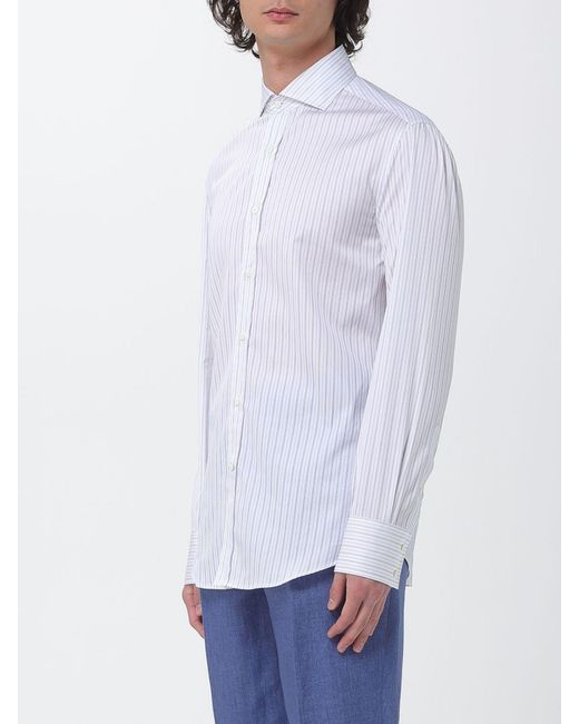Brunello Cucinelli White Striped Cotton Classic Shirt for men