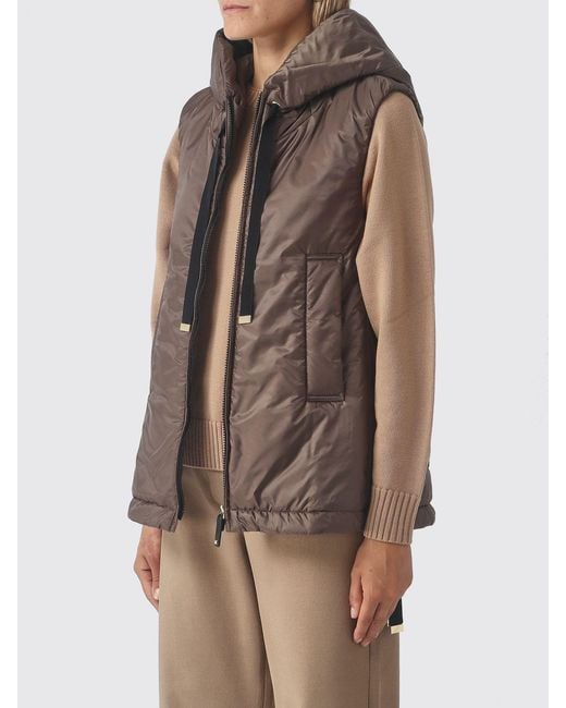 Max Mara Brown Padded Technical Fabric Vest With Hood And High Neck