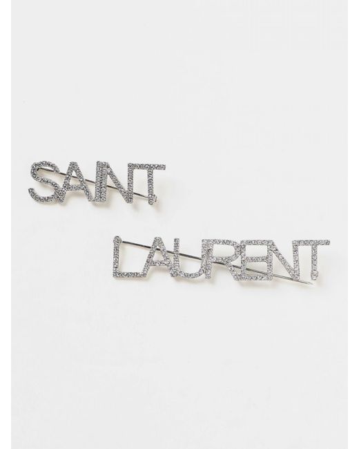 Set 2 spille logo in metallo con strass di Saint Laurent in Metallic