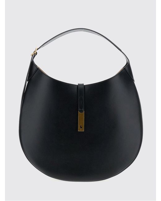 Polo Ralph Lauren Black Smooth Cowhide Leather Shoulder Bag With Adjustable Handle