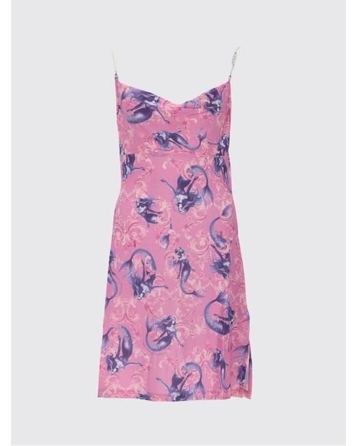 Versace Jeans Couture Pink Graphic Print Mini Sheath Dress With Thin Straps