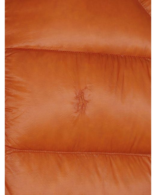 Polo Ralph Lauren Orange Recycled Nylon Puffer Jacket With Hood And Pony Logo for men