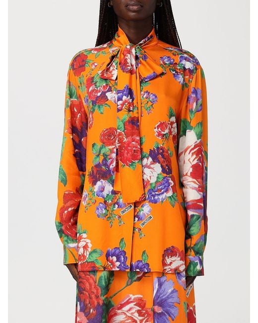 Moschino Couture Orange Viscose Shirt With Floral Print