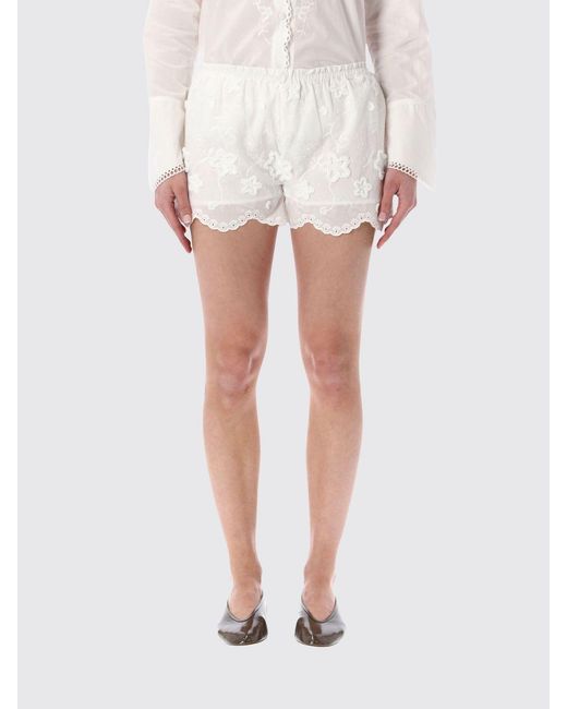 THE GARMENT White Organic Cotton Shorts With Elasticated Waist And Flower Appliqué