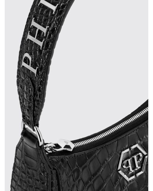 Philipp Plein Black Crocodile Print Leather Bag