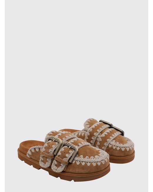 Mou Brown Low Bio Suede Sabot With Stitching