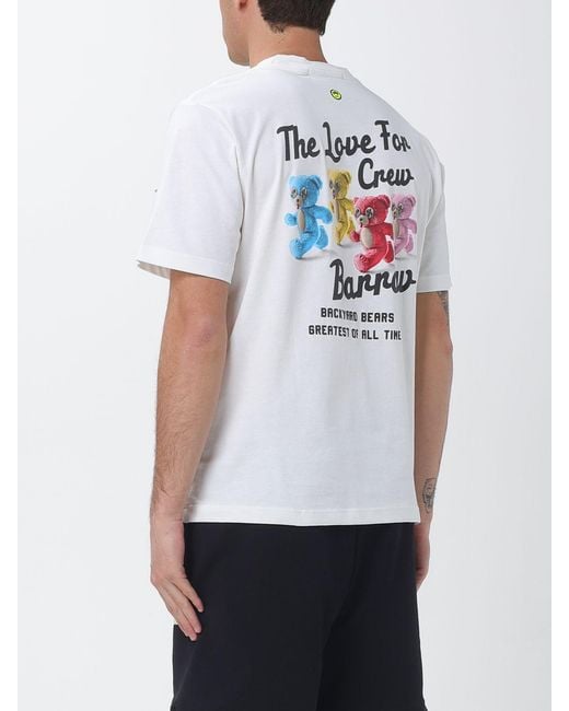 Barrow White Printed Cotton T-Shirt for men