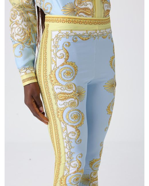 Versace Blue Stretch Fabric Leggings With Baroque Print