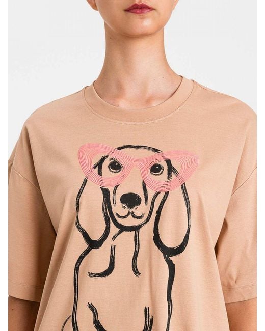 Twinset Pink Cotton T-Shirt With Dog Print