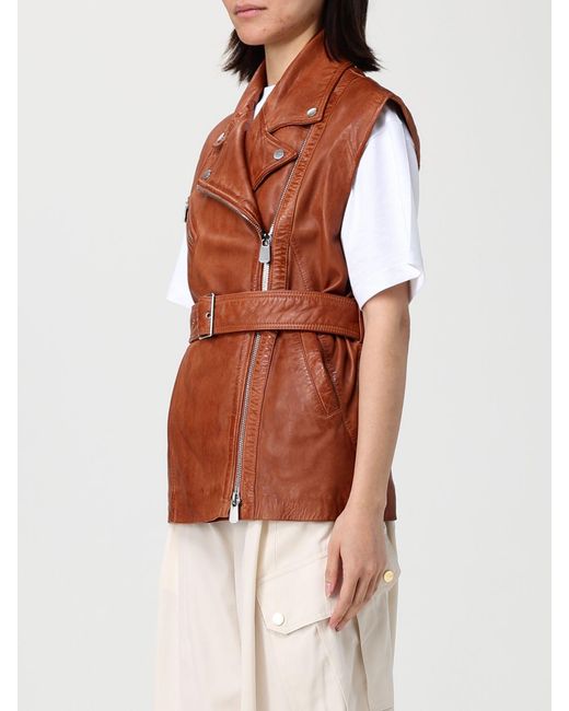 Pinko Brown Leather Biker Jacket