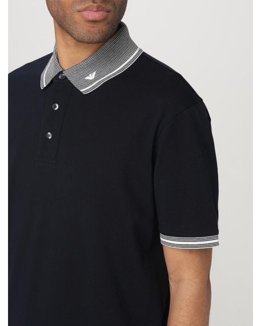 Emporio Armani Blue Striped Collar Polo Shirt for men