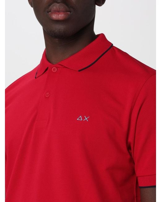 Sun 68 Red Cotton Polo Shirt for men