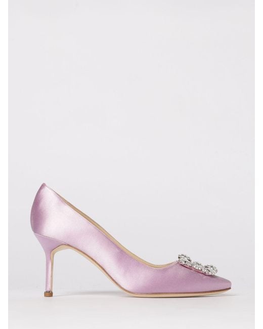 Manolo Blahnik Pink Hangisi Satin Pumps With Jewel Buckle