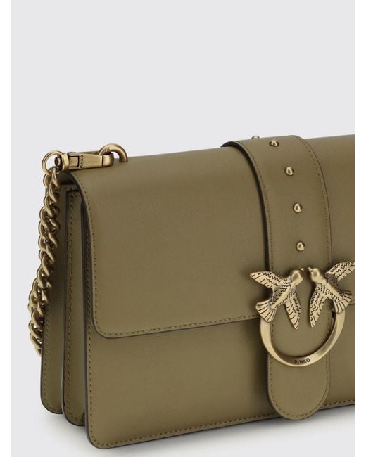 Pinko Green Love One Classic Leather Bag