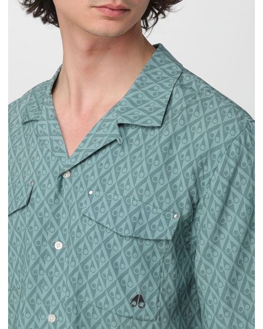 Moose Knuckles Blue Viscose Bowling Shirt With Monogram Print for men