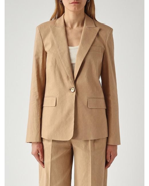 Pinko Natural Single-Breasted Linen Blend Blazer