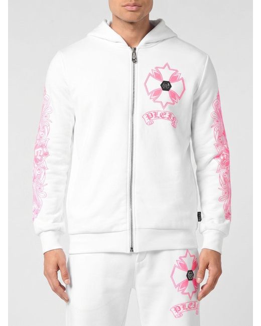 Philipp Plein White Cotton Hoodie With Logo for men